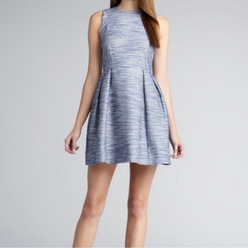 Shoshanna Blue Bell Tweed Dress Sleeveless Blue White Fit and Flare 6